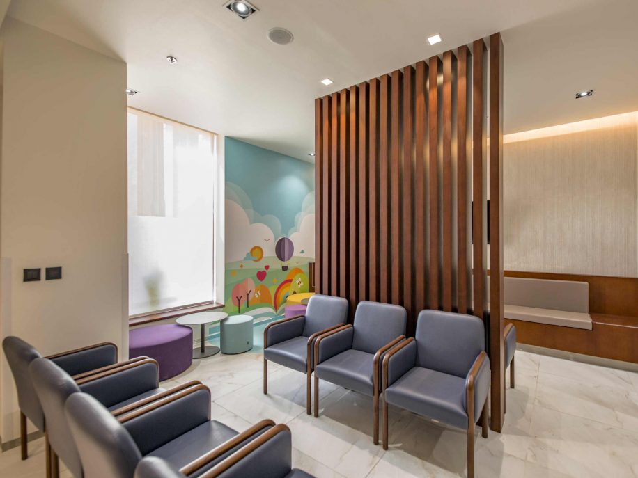 The waiting area of the Beverly Clinics with Cameo armchairs